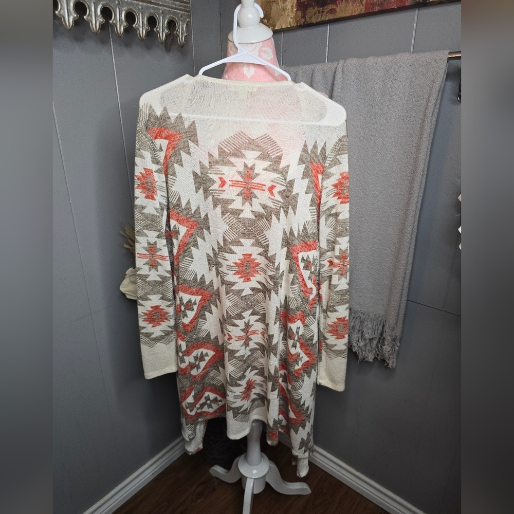 🔥2for$20 - It's Our Time Geometric Southwest Design Cardigan - Cream and Orange